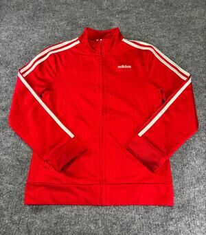 Adidas 3-Stripe Track Jacket Men’s Medium Red White Full Zip Polyester